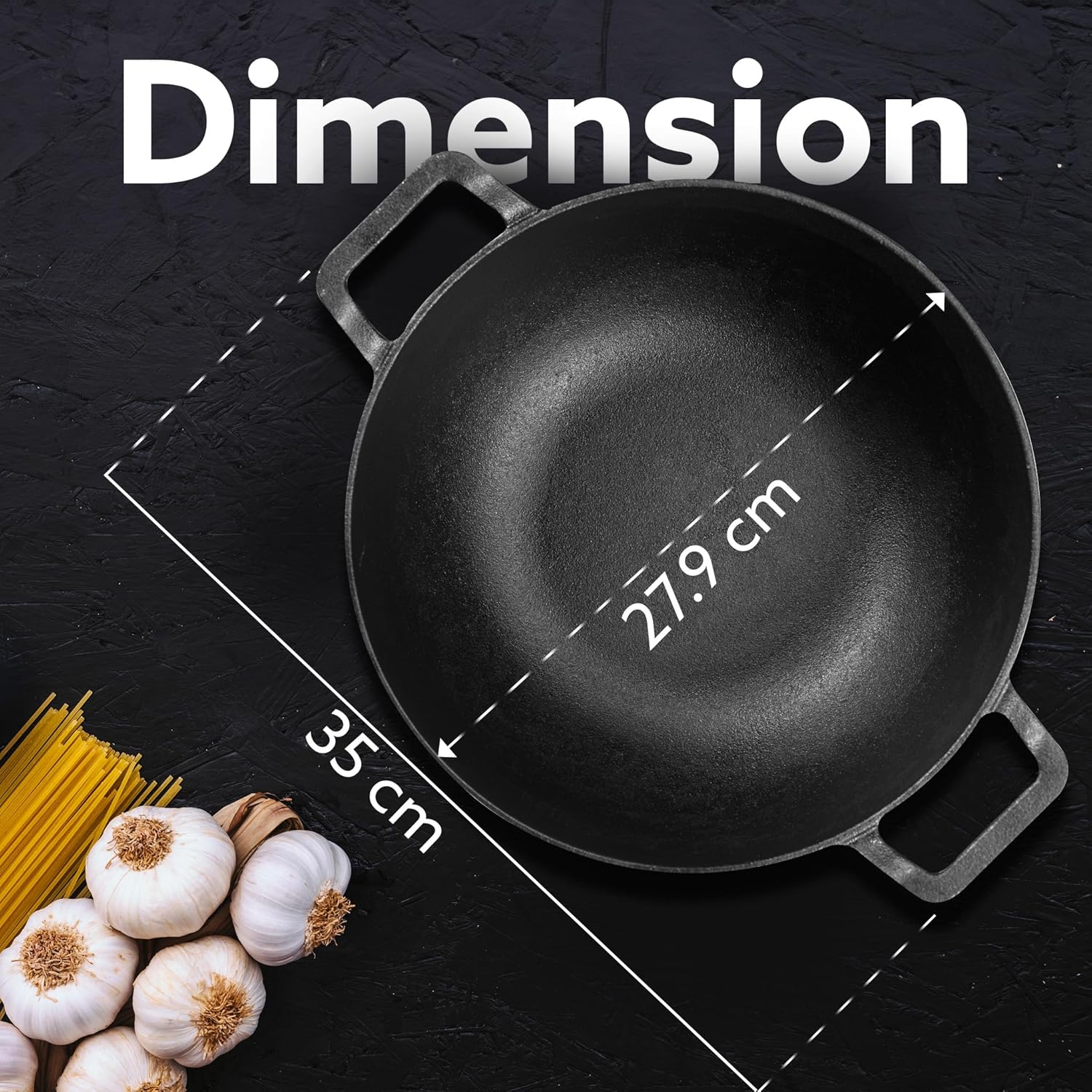 AGARO Royal Pre Seasoned Cast Iron Kadai with Glass Lid, No Chemical Coating, Rigid Iron Handle, 4.3L, Uni-Body Design, Fast Heating, Heavy Weight, Gas & Induction Oven Compatible, Cooking, Black