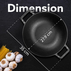AGARO Royal Pre Seasoned Cast Iron Kadai with Glass Lid, No Chemical Coating, Rigid Iron Handle, 4.3L, Uni-Body Design, Fast Heating, Heavy Weight, Gas & Induction Oven Compatible, Cooking, Black