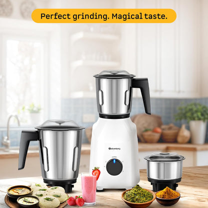 Atomberg Xiana 750 Watt Mixer Grinder | 3 Multipurpose Stainless Steel Jars | Coarse Mode for Silbatta-Like Textures | Powerful Intelligent Motor | Easy Fault LED Indication | Snow White
