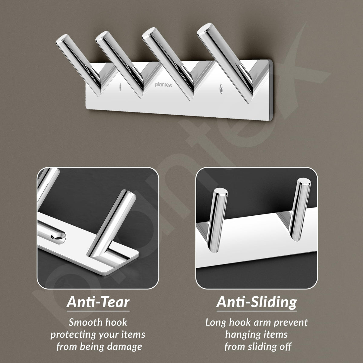 Plantex Wall Hooks for Hanging Cloth/Stainless Steel Towel Hangers/Bathroom Robe Hooks/Door Hangers/Round Wall Hook/Hook Rail for Hanging Keys - 4 Hooks (Pack of 2, Chrome)-4