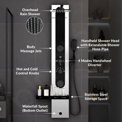 Plantex Shower Panel for Bathroom/304 Grade Stainless Steel Modern Shower System with Head Shower/Hand Shower & Massage Spray Jet for Bathroom - Pack of 1 (Chrome and Black, KM-8097)-3