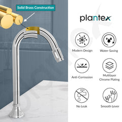 Plantex Pure Brass Mouth Flow Swan Neck Pillar Cock Water Tap with Teflon Tape/Tabletop Basin Tap with 7 Year Warranty (MAG-1204-Chrome)-6