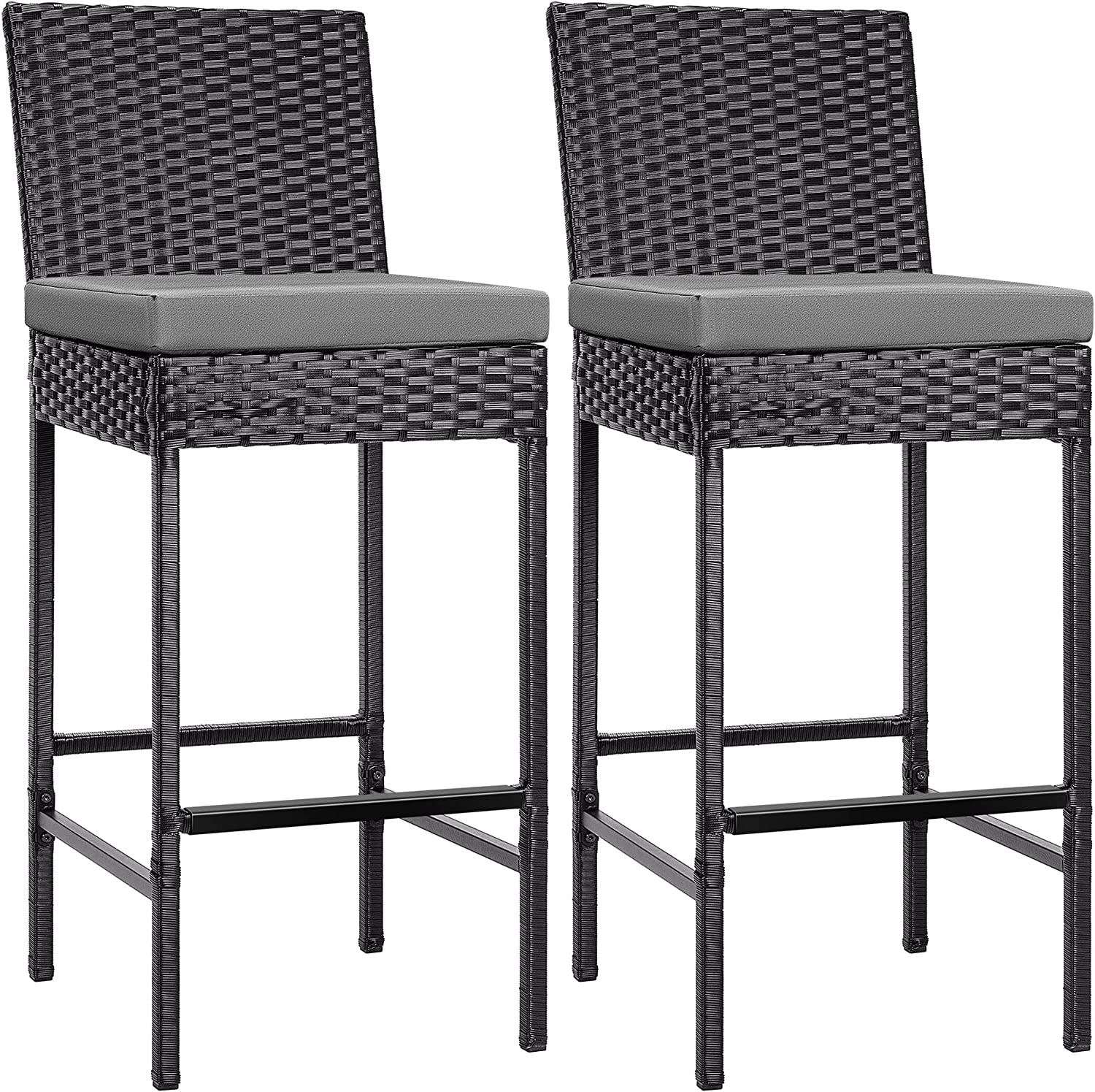 Mazzanti Outdoor Patio Bar Chair 2 Chairs For Balcony (Black)