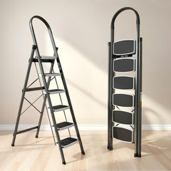 Plantex Steel 7 Step Ladder for Home/Wide Anti Skid 7 Step Ladder Foldable/5 Year Manufacturer Warranty (Gray & White)
