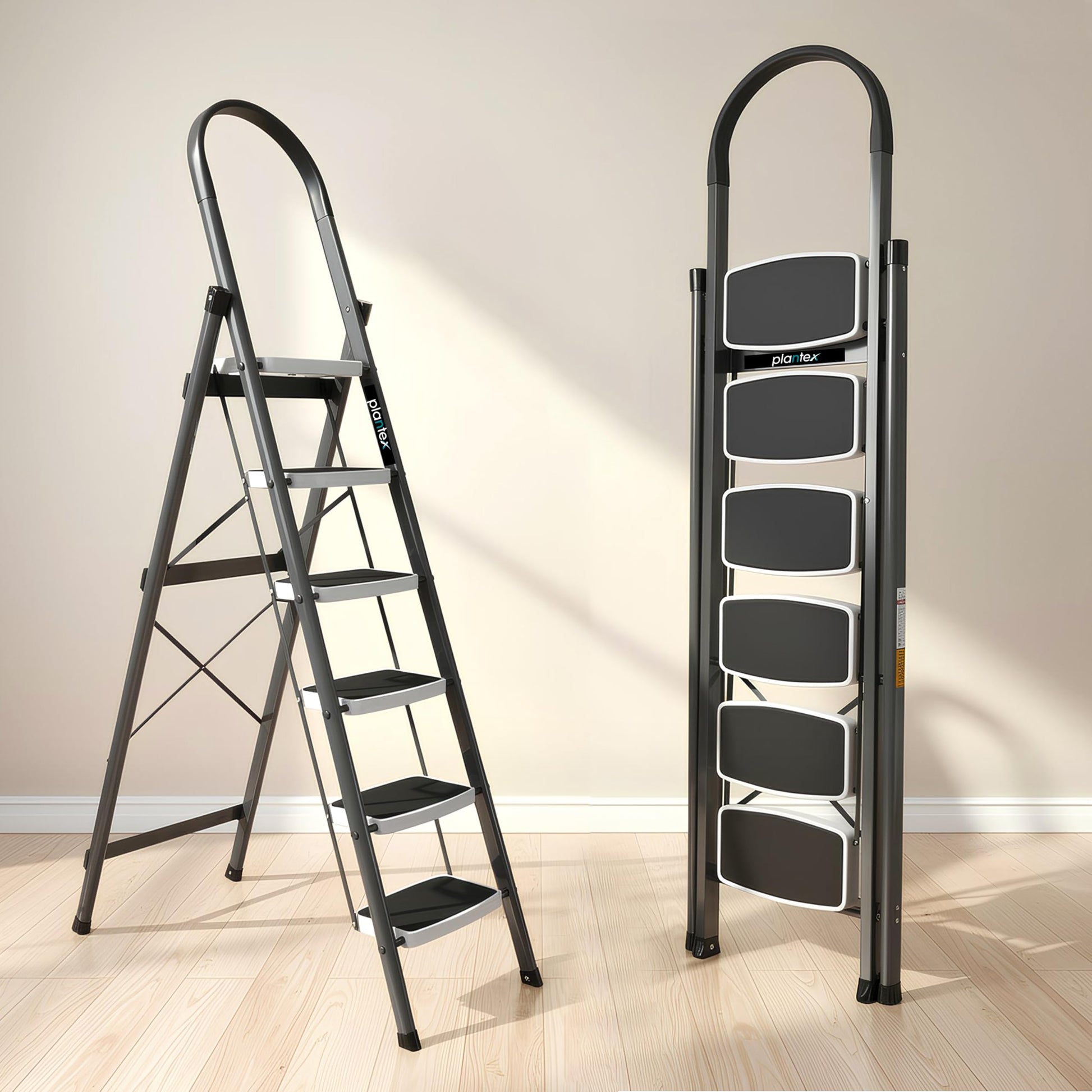 Plantex Steel 4 Step Ladder for Home/Wide Anti Skid 4 Step Ladder Foldable/5 Year Manufacturer Warranty By Plantex (Gray & White)