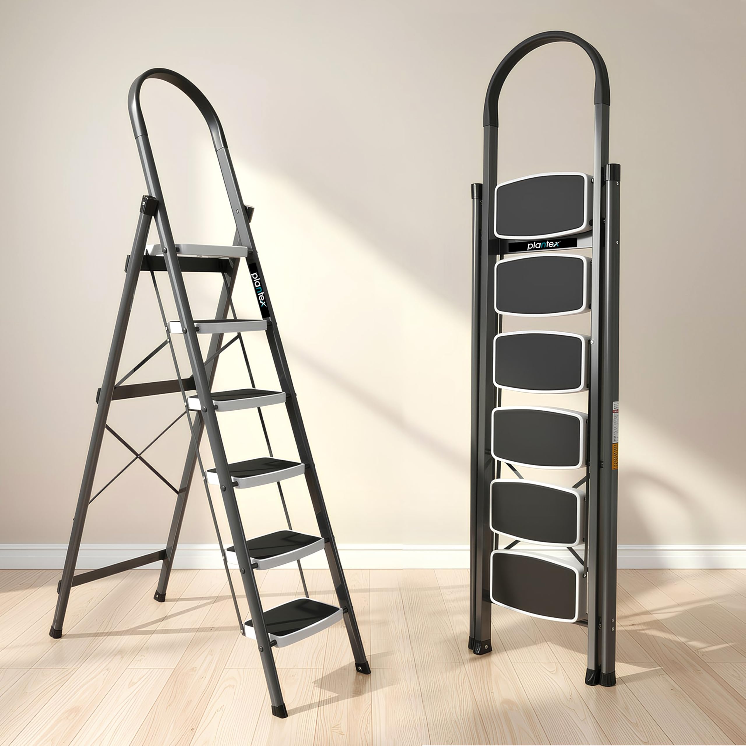 Plantex Steel 4 Step Ladder for Home/Wide Anti Skid 4 Step Ladder Foldable/5 Year Manufacturer Warranty By Plantex (Gray & White)