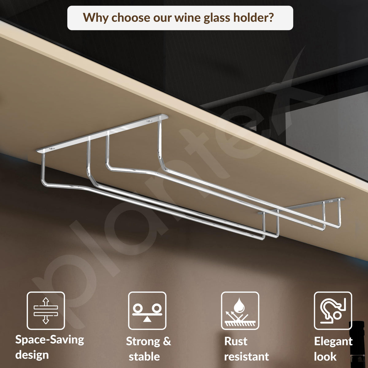 Plantex Wine Glass Rack/Holder Upside Down Glass Hanging Stand for Pubs/Kitchen/Bars (Double Line / 16 x 9 Inches)-3