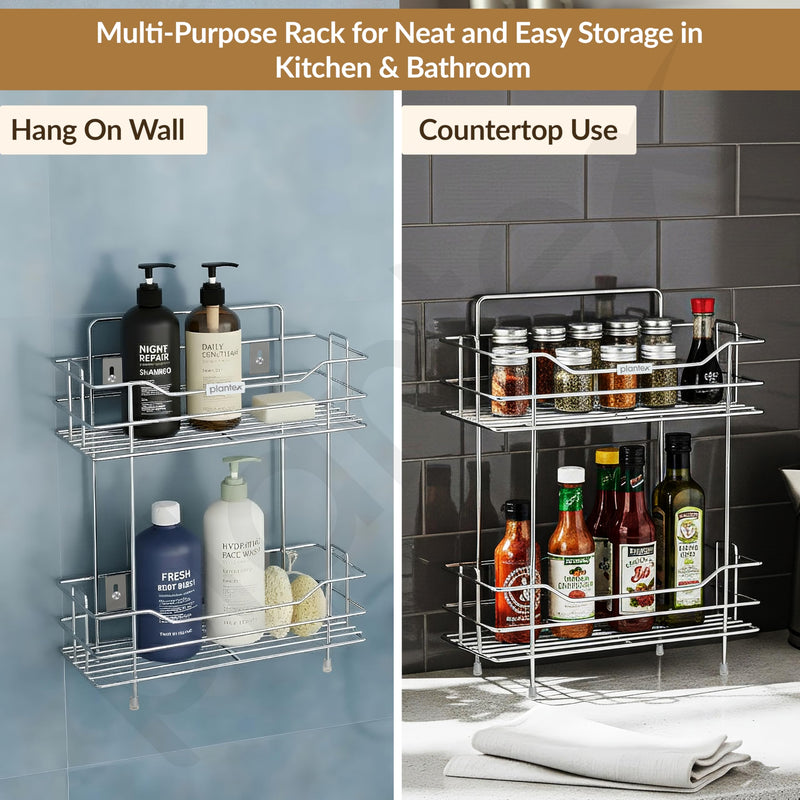 Plantex Wall Mounted Kitchen Organizer Rack/2 Tier Spice Rack for Kitchen/Hanging Shelves/Spice Organizer Storage Stand -(Chrome, 2 Tier)-6