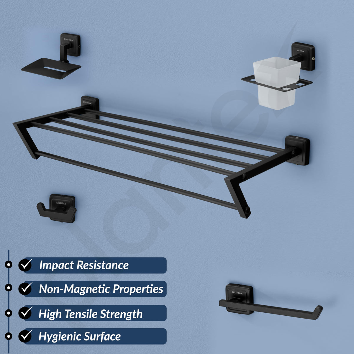 Plantex Decan 304 Grade Stainless Steel Towel Rack for Bathroom/Soap Holder/Napkin Ring/Tumbler Holder/Robe Hook/Bathroom Accessories - Black-3