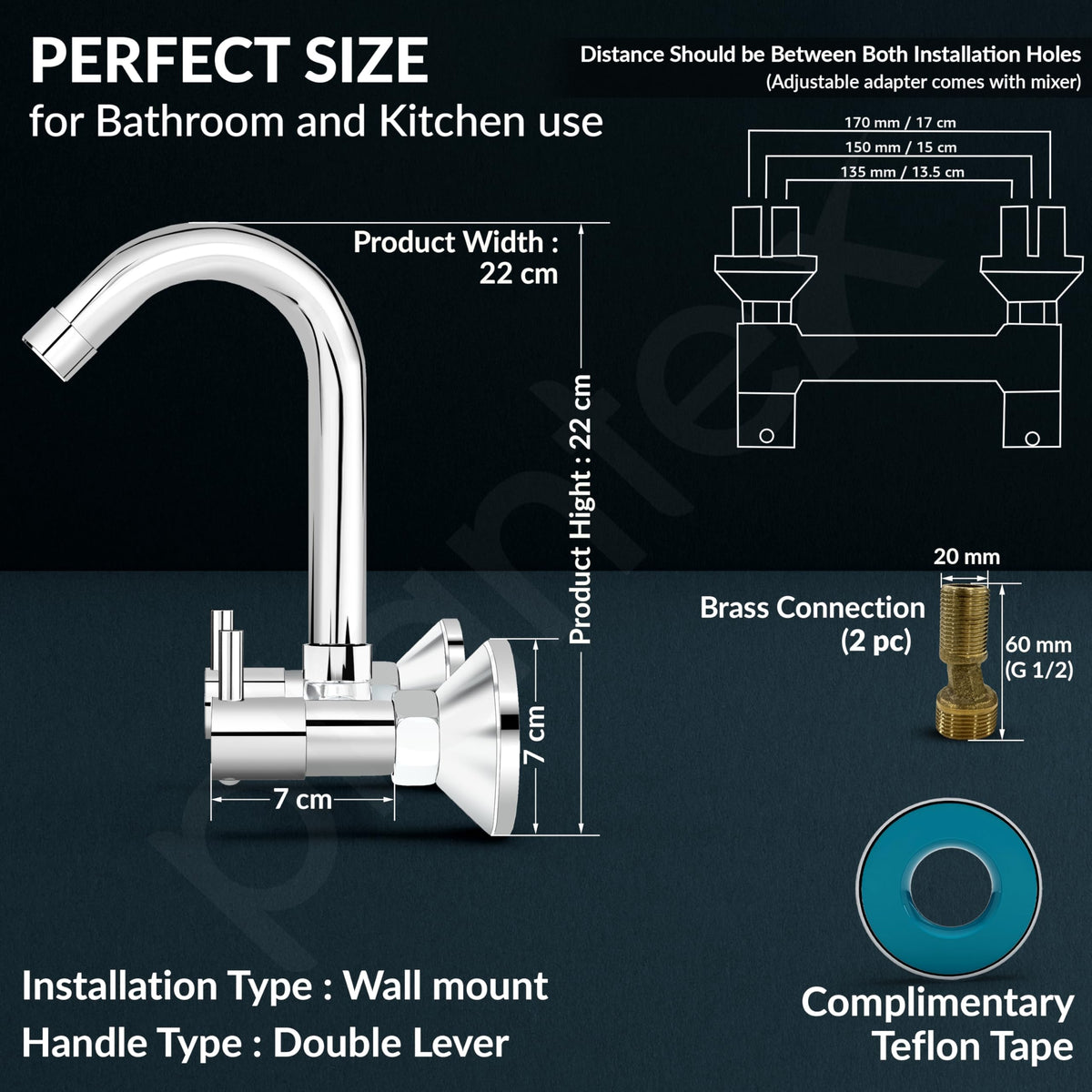 Plantex Brass Spindle Kitchen Mixer Tap/Sink Mixer Tap Hot and Cold with Wall Flange and Teflon Tape/Kitchen Sink Tap -(MKS-1278-Chrome)-4
