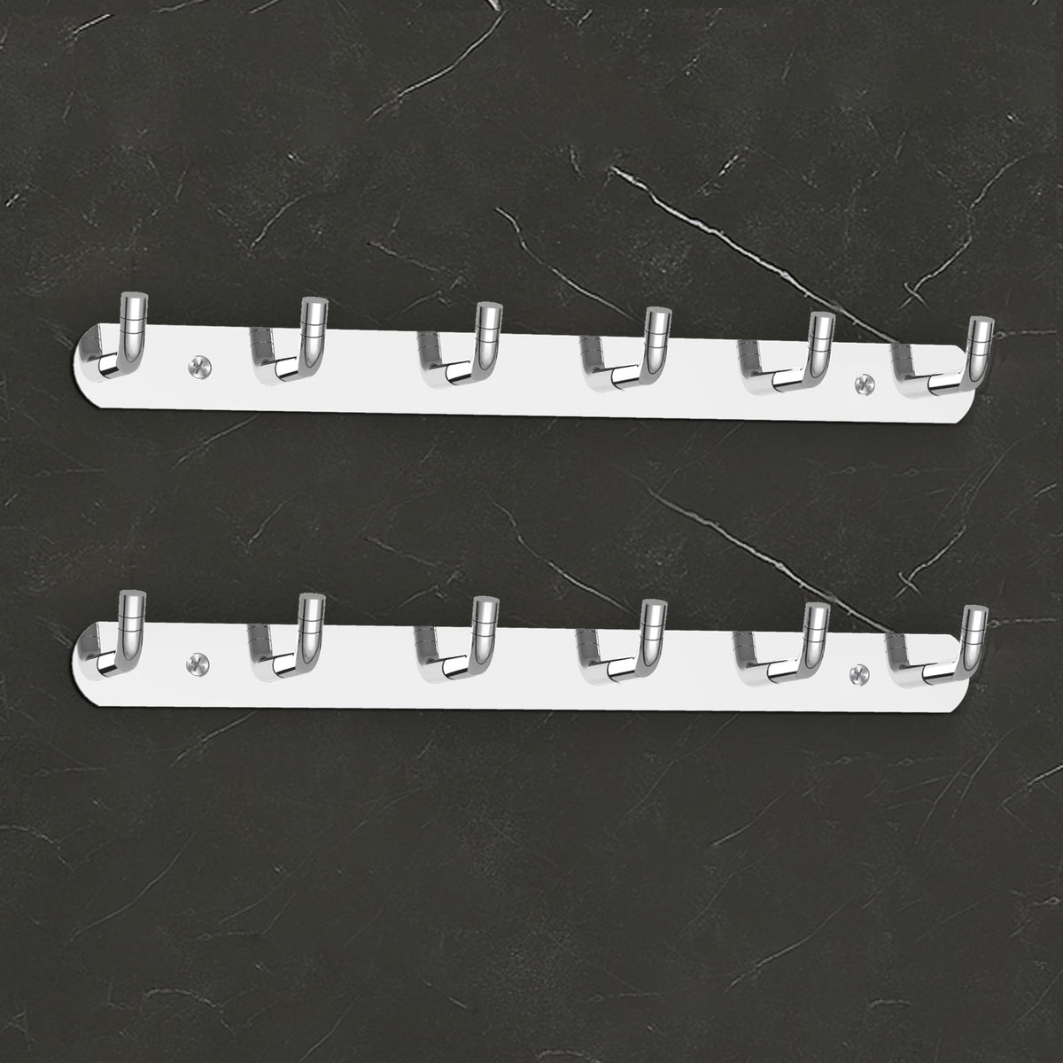 Plantex Wall Hooks for Hanging Cloth/Stainless Steel Towel Hangers/Bathroom Robe Hooks/Door Hangers/Wall Hook Rack/Hook Rail for Hanging Keys - 6 Hooks (Pack of 2, Chrome)