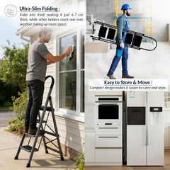 Plantex Ladder for Home 5 Steps/Foldable Ladder with Anti-Skid Wide Steps (30L x 20W cm)/Strong D-Shape Pipe with X-Support for More Stability/5 Year Warranty(Apex-Black)