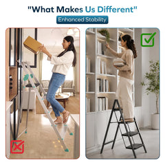 Corvids 4-Step Heavy-Duty Carbon Steel Step Stool, 2-Year Warranty, Anti-Slip Wide Steps, Portable Multipurpose Folding Step Ladder for Home, Kitchen & Office Use (Black)