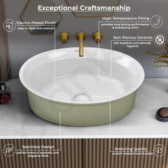 Plantex Ceramic Table Top Washbasin for Bathroom/Countertop Basin/Oval Counter Top Wash Basin for Home/Office/Hotel (21x16x6 Inch - White&Green)-3