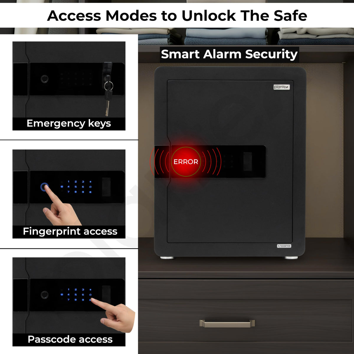 Plantex Safe Locker for Home/55 litre Safety Locker Box with Biometric Fingerprint, Touchscreen & Emergency Key/Tijori with External Power Backup - (Black)-3