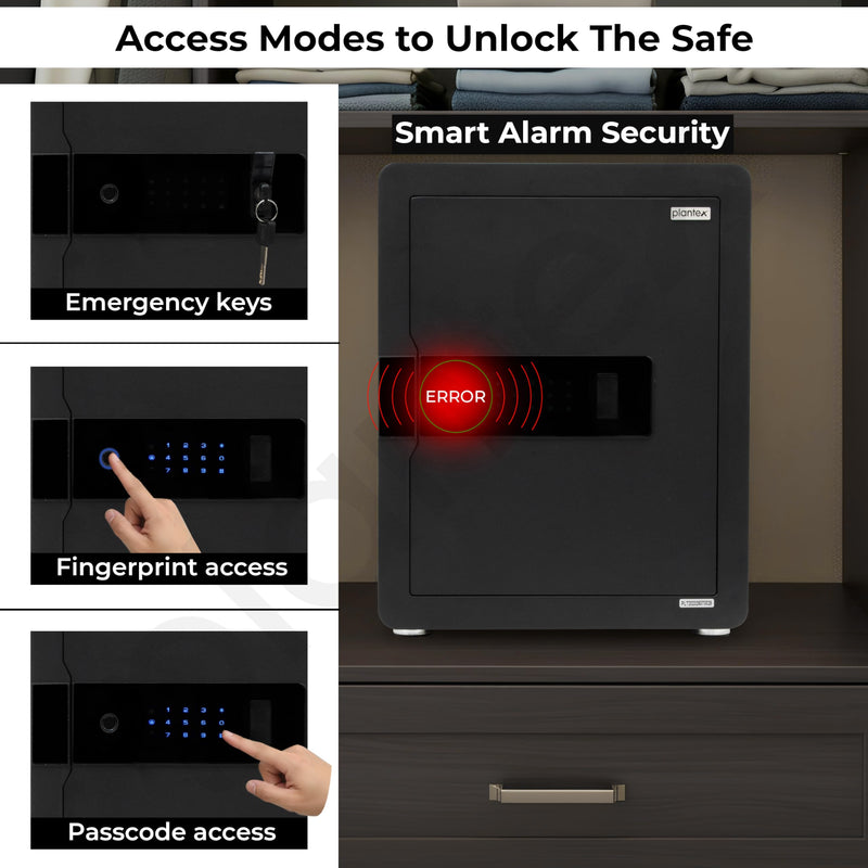 Plantex Safe Locker for Home/55 litre Safety Locker Box with Biometric Fingerprint, Touchscreen & Emergency Key/Tijori with External Power Backup - (Black)-3