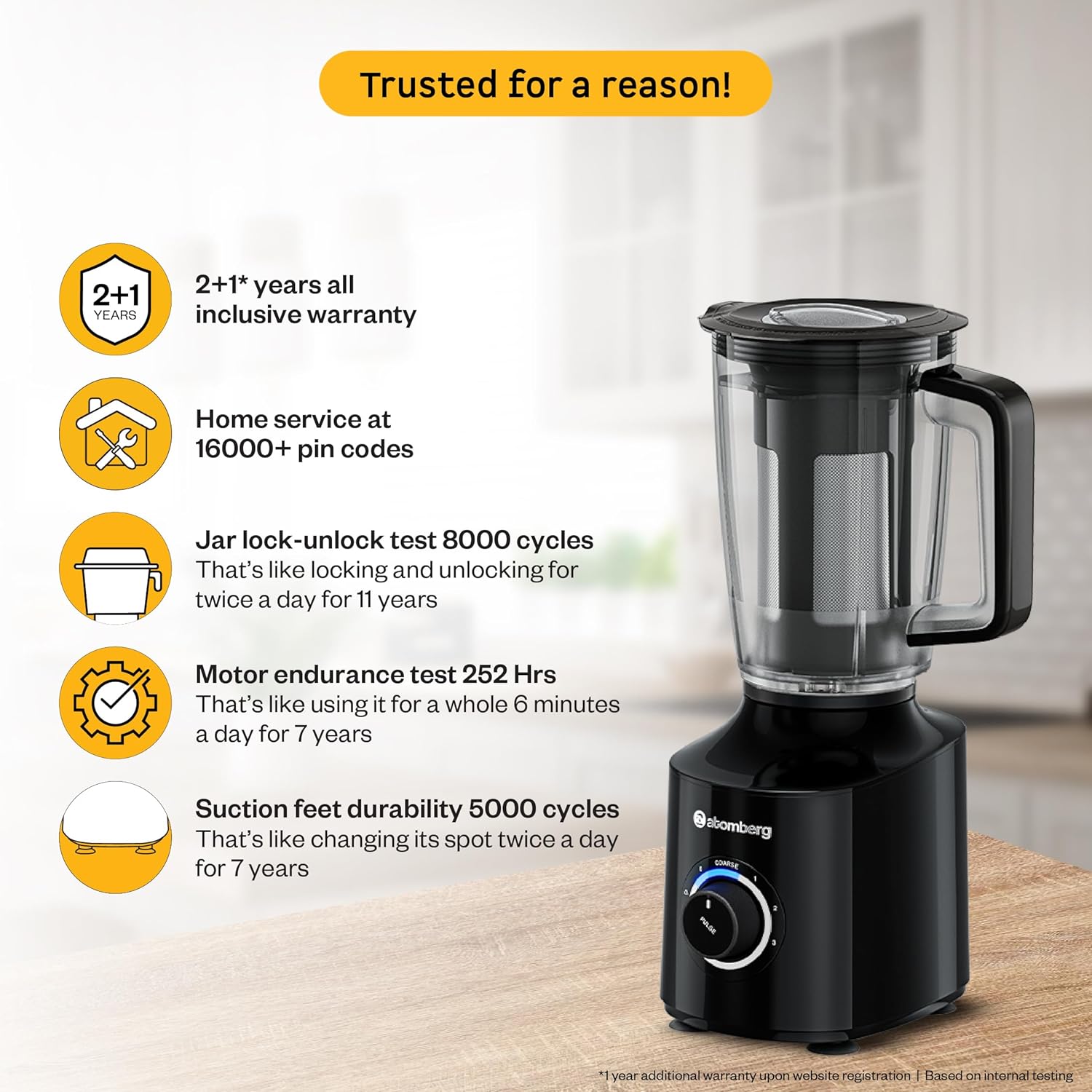 Atomberg Zenova Fresh Juicer Mixer Grinder | Coarse Mode for Silbatta-like Texture | Intelligent BLDC Motor | Safety Features | 4 Jars including Chopper & Juicer Jar | Hands-Free Operation | Black
