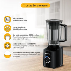 Atomberg Zenova Fresh Juicer Mixer Grinder | Coarse Mode for Silbatta-like Texture | Intelligent BLDC Motor | Safety Features | 4 Jars including Chopper & Juicer Jar | Hands-Free Operation | Black