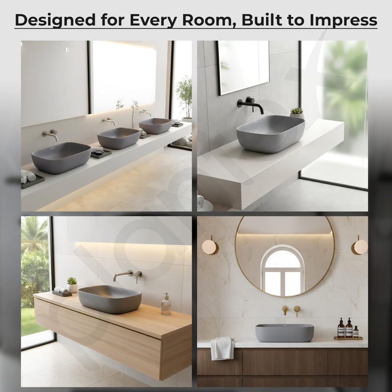 Plantex Ceramic Tabletop Washbasin/Bathroom Basin Sink/Basin for Bathroom/Wash Basin for Restaurant, Hotel (Matt Grey - 18 x 13 x 5 Inch)-4