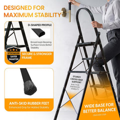 HOUZA Steel Ladder for Home 7 Steps Foldable with Anti-Skid Wide Steps (30cm x 20cm) | 7 Step Ladder for Home Use with D-Shape Rods | Secure Lock | 150 Kg Capacity Folding Ladder | 5 Year Warranty