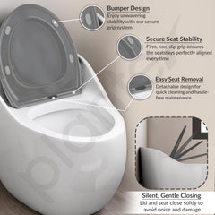 Plantex Platinum Ceramic Rimless Commode/One Piece Western Toilet/Siphonic Flush Western Commode with Soft Close Toilet Seat - S Trap Outlet (White & Grey)-6