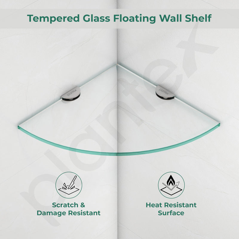 Plantex Premium Transperant Glass Corner Shelf for Bathroom/Kitchen Shelf/Bathroom Glass Shelf (9x9 Inches - White- Pack of 2)-2