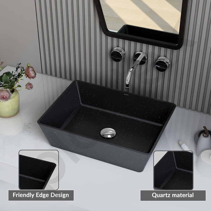 Plantex Table Top Basin for Bathroom/Quartz Rectangle Basin/Vessel Sink Over Counter for Home/Restaurant (Black, 18 x 13 x 5 Inch)-4