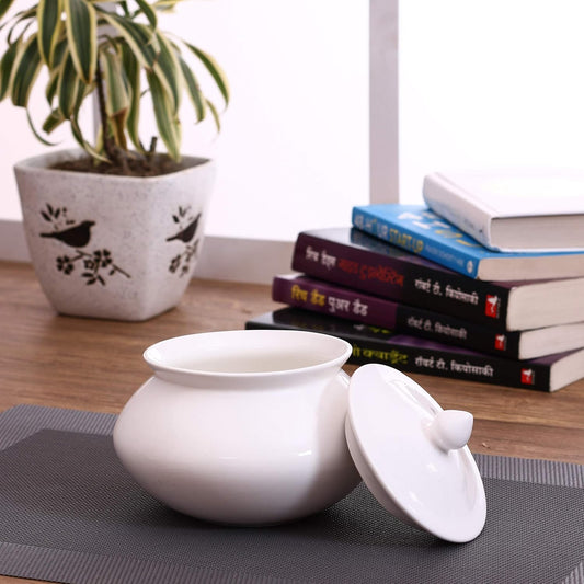 Clay Craft Bone China Handi (White, 700 ml)