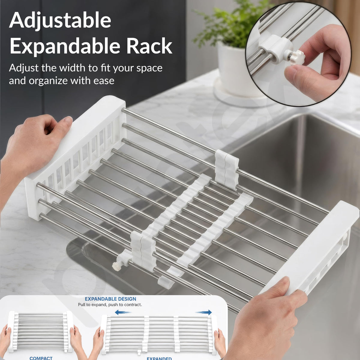 Plantex Sink Strainer Basket/Stainless Steel & ABS Plastic Vegetable Washing Sink Strainer/Kitchen Storage Rack Stand- Pack of 1 (White)-4