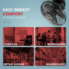 Almonard 225mm High Speed Cabin Fan, High Velocity Blades with Rust-resistant Coating, Single Speed Setting, Cabin Fan for Office, Retail Kiosks, Available in Black