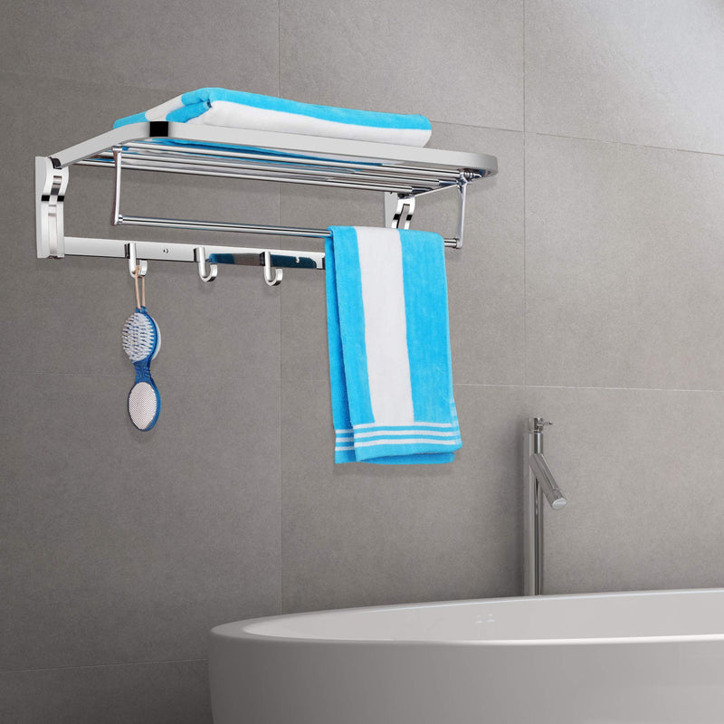 Plantex Stainless Steel Folding Towel Rack/Towel Rod with Hooks for Bathroom/Towel Stand/Towel Hanger/Bathroom Accessories (24-inch) Chrome-5