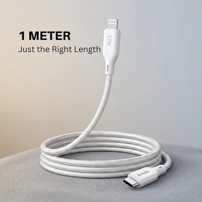 Philips DLC4130LW/94 27W iPhone Original Type-C to Lightning Fast Charging Cable (1m, Bright White)