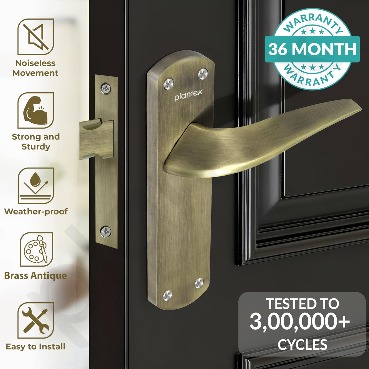 Plantex Heavy Duty Door Lock “ Bathroom Door Lock/Mortise 8inch Keyless Plate Handle Set for Home/Bathroom/Storeroom/Balcony/Office with Baby Latch (8128- Brass Antique)-2
