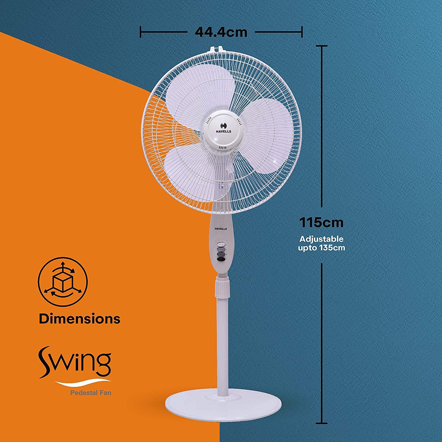 Havells 400mm Swing Pedestal Fan | 120 Ribs Guard Safety, Smooth Oscillation, Heavy Base For Stability, 3 Star | High Air Delivery, Aesthetic Design, Telescopic Arrangement | (Pack of 1, Off White)