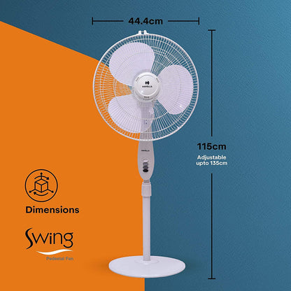 Havells 400mm Swing Pedestal Fan | 120 Ribs Guard Safety, Smooth Oscillation, Heavy Base For Stability, 3 Star | High Air Delivery, Aesthetic Design, Telescopic Arrangement | (Pack of 1, Off White)