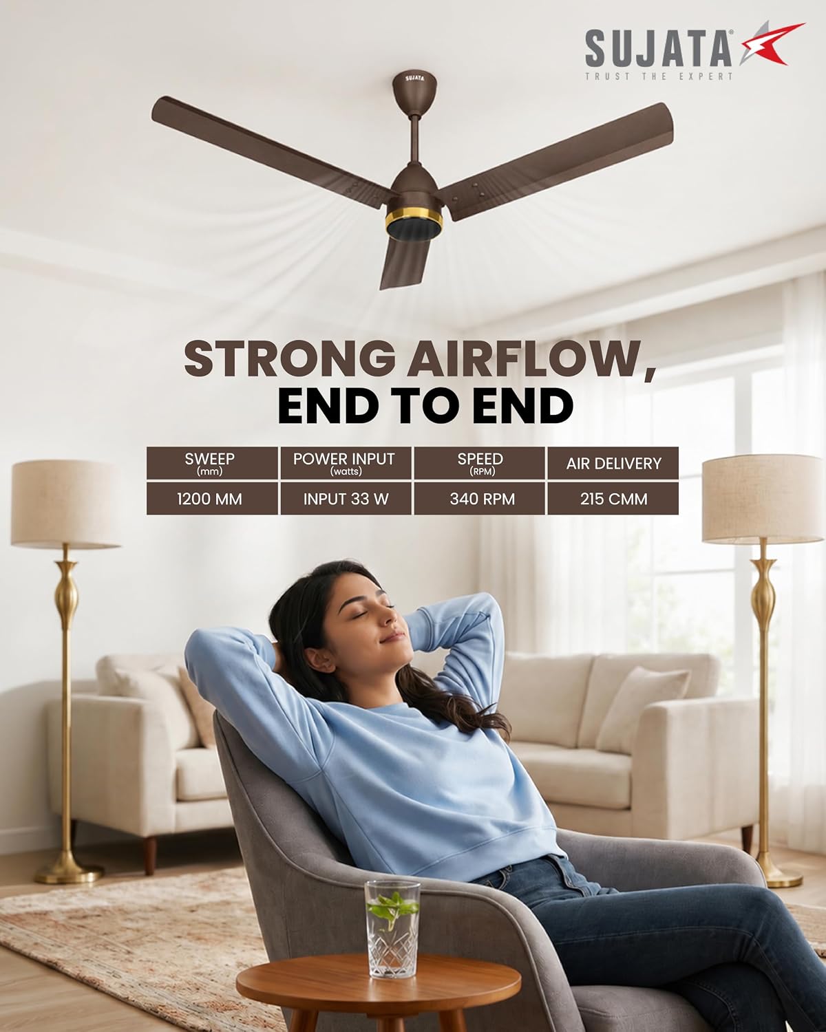 Sujata Slim Air BLDC 1200 mm Ceiling Fan with Remote | 5 Star-3