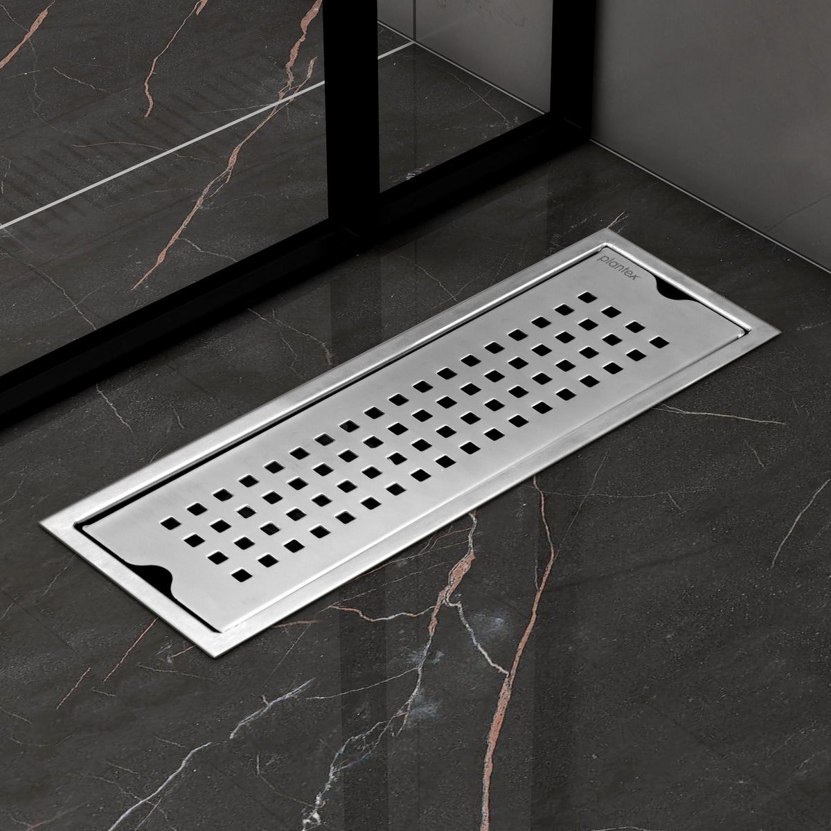 Plantex 304 Grade Stainless Steel Shower Water Drain Channel/12x4 Inch Floor Drain/Drainage Cover/Floor Drain Cover with Removable Grate - (PALO, Chrome)-1
