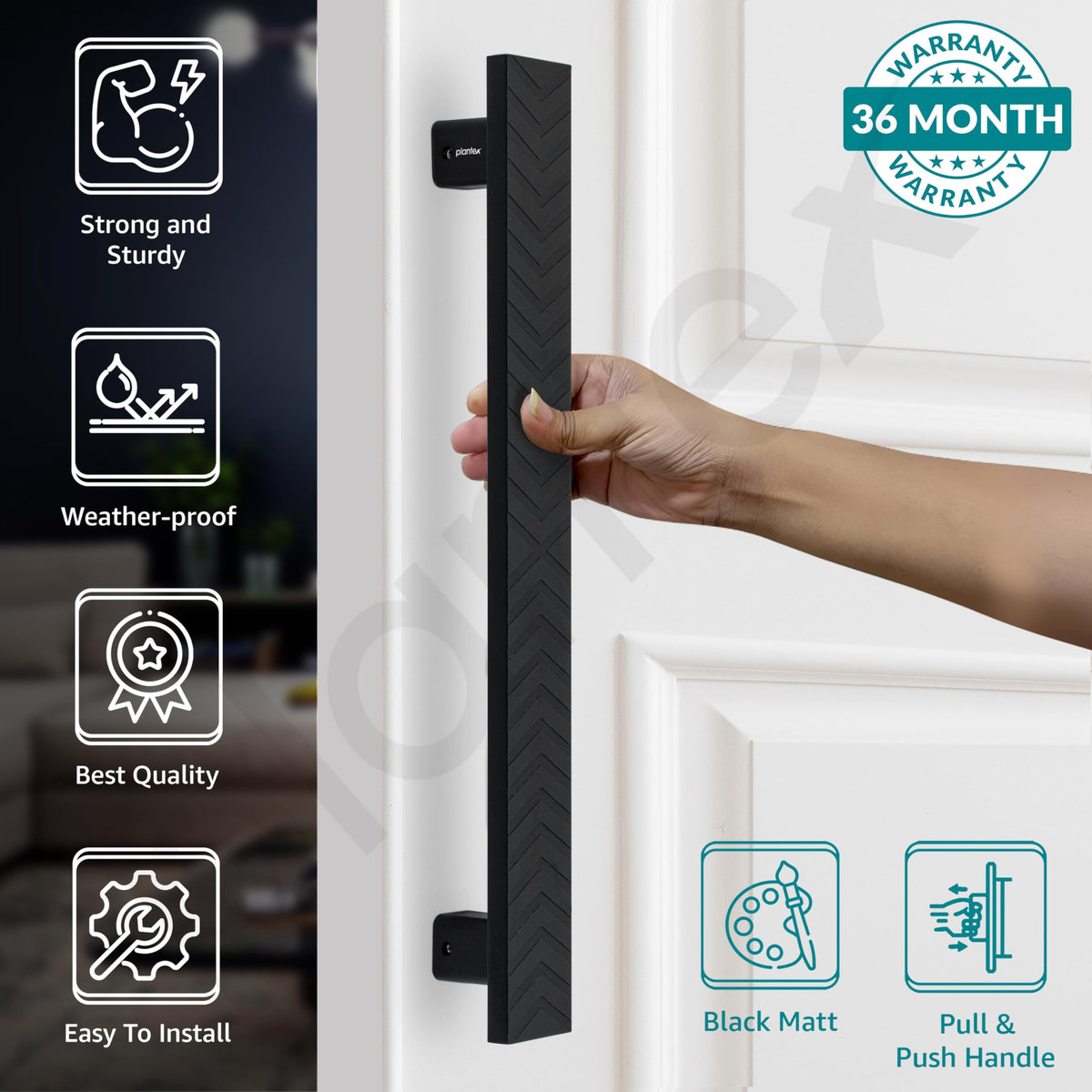 Plantex Door Handle/300mm Main Door Handle for Wooden Door/Pull-Push Handle for Main Door/Door Accessories - Pack of 1 (609, Black)-2