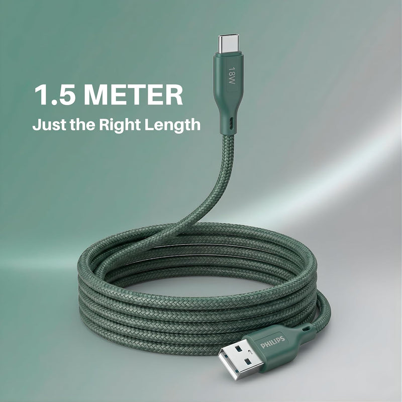 Philips DLC4150AT/94 18W Type-A to Type-C Fast Charging Cable (1.5m, Crystal Teal)