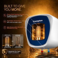 Crompton Amica Pro 10L 5‑Star Storage Water Heater (Geyser) | Glassline Tank for Hard Water | Free Installation | 8 Bar High‑Rise Pressure | 5‑Level Safety | Rust‑Proof Body | 2kW Fast Heating