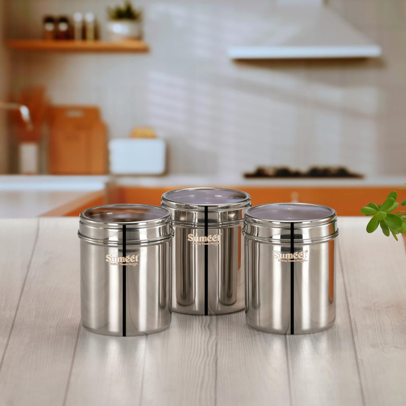 Sumeet Stainless Steel Small Containers/Jars/Dabba for Kitchen Storage with See Through Lids - set of 6Pcs, 400ml + 750ml capacity, 7.3cm & 9cm Dia, Silver