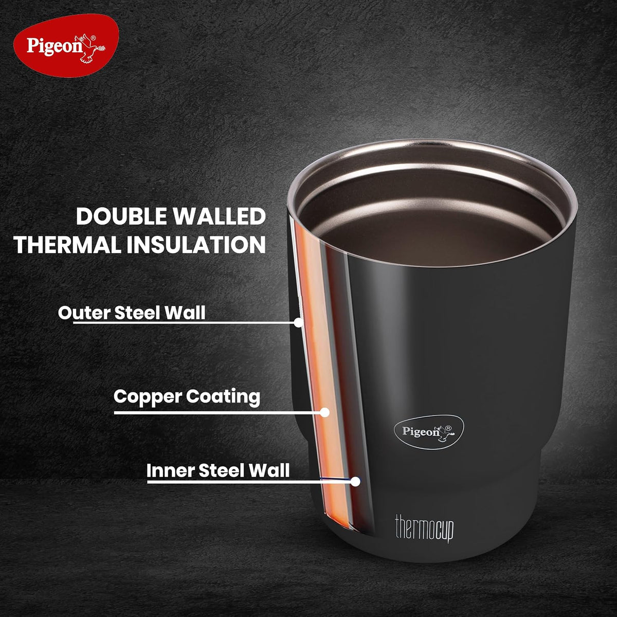 Pigeon Thermocup 350 ml: Stainless Steel Vacuum Insulated Coffee Cup/Tumbler for Hot and Cold Drinks, BPA-Free, Leak-Pro
