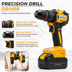 Plantex 4-in-1 Cordless Power Tool Kit 21V/Brushless Drill, Impact Wrench, Rotary Hammer & Angle Grinder/3 Batteries & Case Yellow (APS-ML004)-3