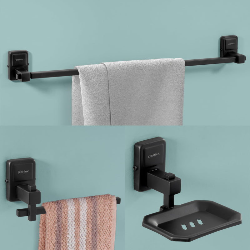 Plantex 304 Grade Stainless Steel Bathroom Accessories Set of 3 - Towel Hanger/Napking Holder/Soap Holder for Bathroom - Darcy (Black)-1