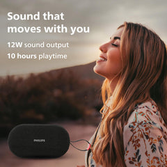 Philips Audio TAS1400BK Wireless Bluetooth Speaker with Deep Bass, Passive Radiator, 12W Sound Output