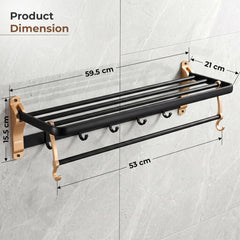 Plantex Towel Rack for Bathroom/Aluminium Towel Holder/24inch Towel Hanger/Bathroom Accessories - Pack of 1 (Black & Gold)-4