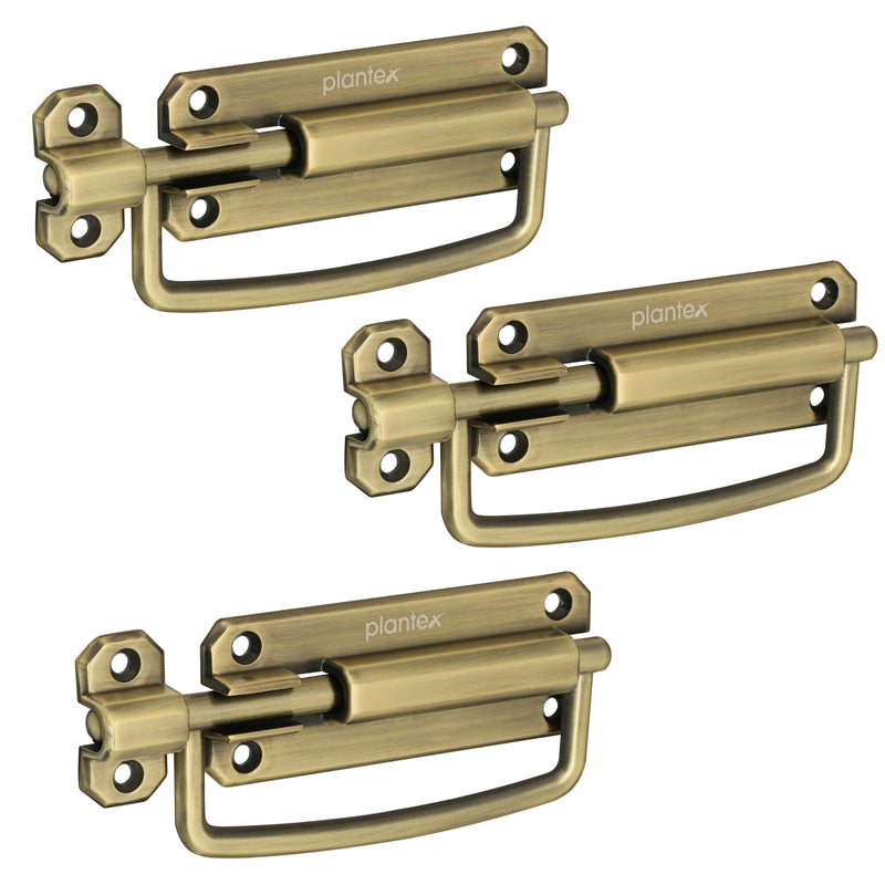 Plantex Door Stopper/5 Inch Baby Latch Kadi/Door Latch for Bathroom/Door Lock for Home/Office Doors - Pack of 3 (Brass Antique)-1