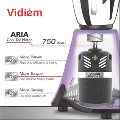 Vidiem Eva Premium 750W Mixer Grinder with 5 Jars (Lavender & Black) | Juicer Mixer Grinder for Wet & Dry Grinding, Chut