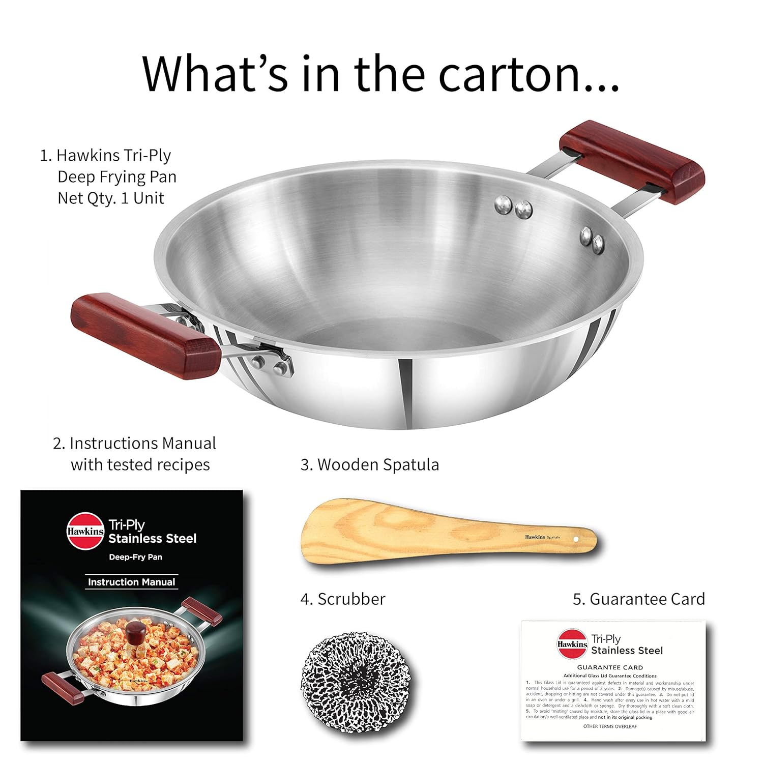 Hawkins 2.5 Litre Deep Fry Pan, Triply Stainless Steel Kadai, Flat Bottom Induction Kadhai, Silver (SSD25)