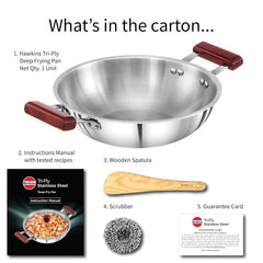 Hawkins 2.5 Litre Deep Fry Pan, Triply Stainless Steel Kadai, Flat Bottom Induction Kadhai, Silver (SSD25)